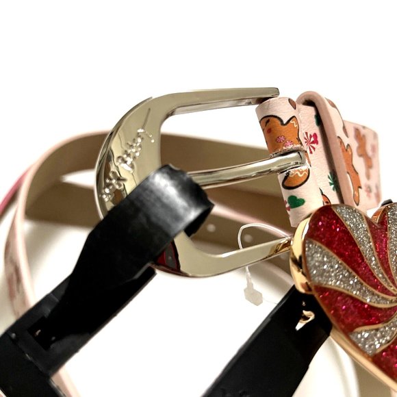 Betsey Johnson 2pc Belt Set Pink Glitter Heart & Gingerbread Print Medium NWT main image 4